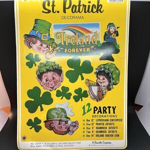 Vintage 1980s Beistle St Patricks Day Die Cut Decorations Leprechaun Shamrocks
